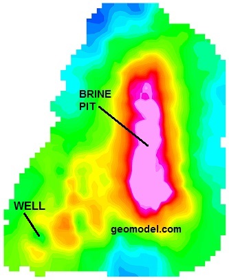 brine pit located by GeoModel, Inc. using an electromagnetic conductivity EM31
